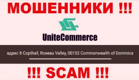 8 Copthall, Roseau Valley, 00152 Commonwealth of Dominica - это офшорный юридический адрес Unite Commerce, показанный на web-сайте указанных мошенников