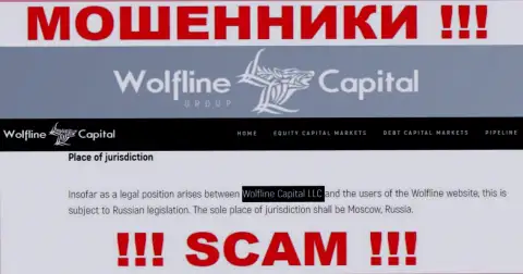 Юридическое лицо конторы WolflineCapital Com - это ООО Волфлайн Кэпитал