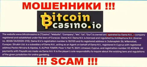 Организация Bitcoin Casino находится под управлением конторы Dama N.V.