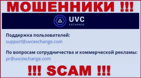 Связаться с internet мошенниками UVC Exchange можете по представленному е-мейл (информация взята была с их информационного ресурса)
