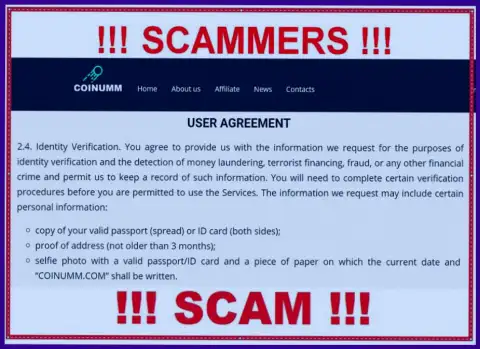 Coinumm Scammers are collecting all personal data from the clients