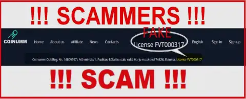 Coinumm Com scammers don't have a license - caution
