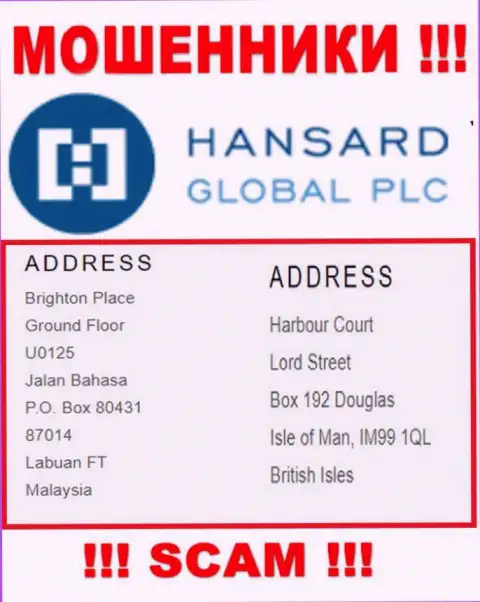 Добраться до Hansard International Limited, чтобы забрать назад финансовые активы нереально, они пустили корни в офшоре: Brighton Place Ground Floor U0125 Jalan Bahasa P.O. Box 80431 87014 Labuan FT Malaysia