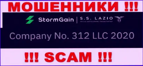 Рег. номер StormGain Com, взятый с их официального веб-сервиса - 312 LLC 2020
