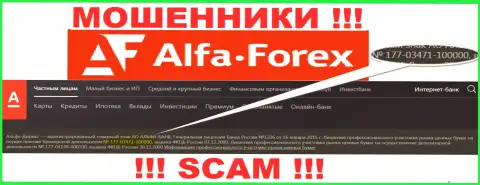 Альфа Форекс у себя на сайте пишет о наличии лицензии, которая выдана Центральным Банком России, но будьте весьма внимательны - это мошенники !!!