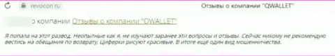 Организация QWallet - МОШЕННИКИ ! Автор отзыва никак не может вернуть обратно свои денежные активы