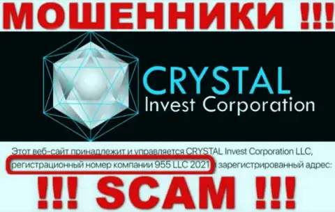 Номер регистрации организации CrystalInvestCorporation, скорее всего, что ненастоящий - 955 LLC 2021