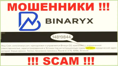 Binaryx не скрыли регистрационный номер: 14819844, да и для чего, разводить клиентов номер регистрации вовсе не мешает