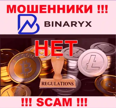 На сайте мошенников Binaryx нет информации о их регуляторе - его просто-напросто нет