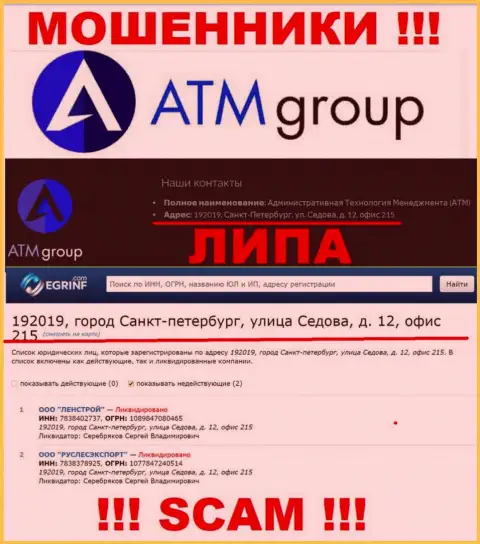В интернет сети и на онлайн-ресурсе обманщиков ATM Group нет достоверной информации об их официальном адресе регистрации