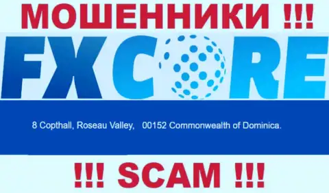 Зайдя на веб-ресурс FX Core Trade сможете увидеть, что пустили корни они в оффшорной зоне: 8 Copthall, Roseau Valley, 00152 Commonwealth of Dominica - это МОШЕННИКИ !!!