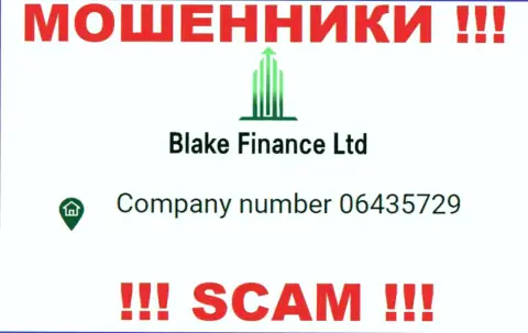 Регистрационный номер разводил сети Интернет организации Blake Finance - 06435729