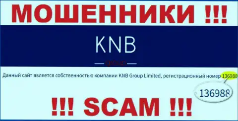 Номер регистрации организации, управляющей KNB Group - 136988