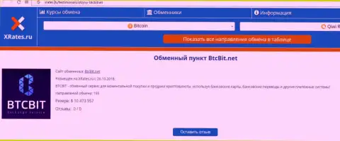 Инфа о онлайн-обменнике BTCBit Net на web-ресурсе Иксрейтес Ру