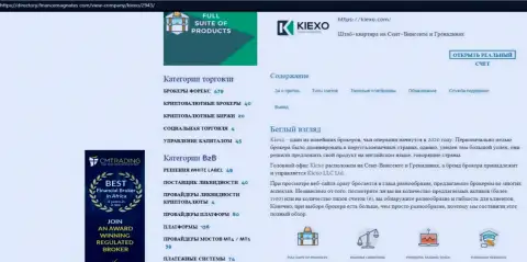 Обзор об условиях совершения сделок форекс организации Kiexo Com, размещенный на интернет-ресурсе Директори ФинансМагнатес Ком