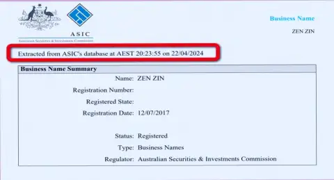 Документ, доказывающий присутствие регистрации у организации Зиннейра